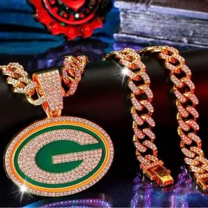 Green Bay Packers iced out 20” pendant gold plated 30g sturdy NFL fan wear USA